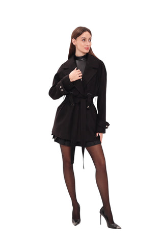 Karina Midi Cashmere Wool Blend Coat In Black