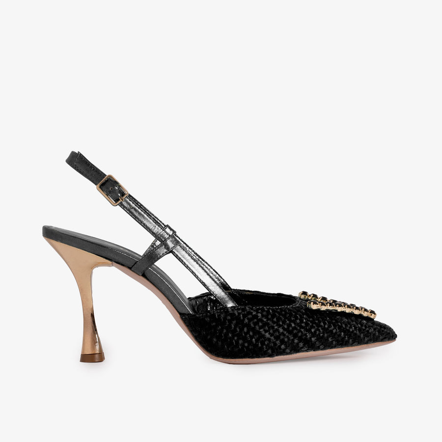 The Luna Black Leather Slingback Women Sandal - Glamourous Grace