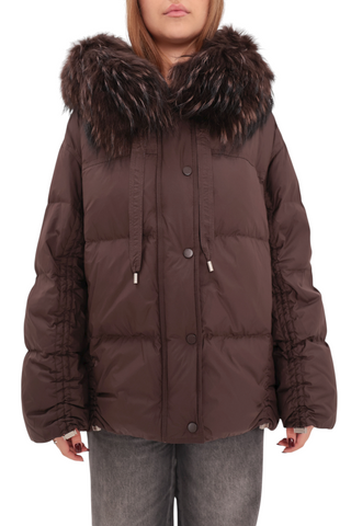 Utah Genuine Fur Trim Down Fill Jacket in Fig