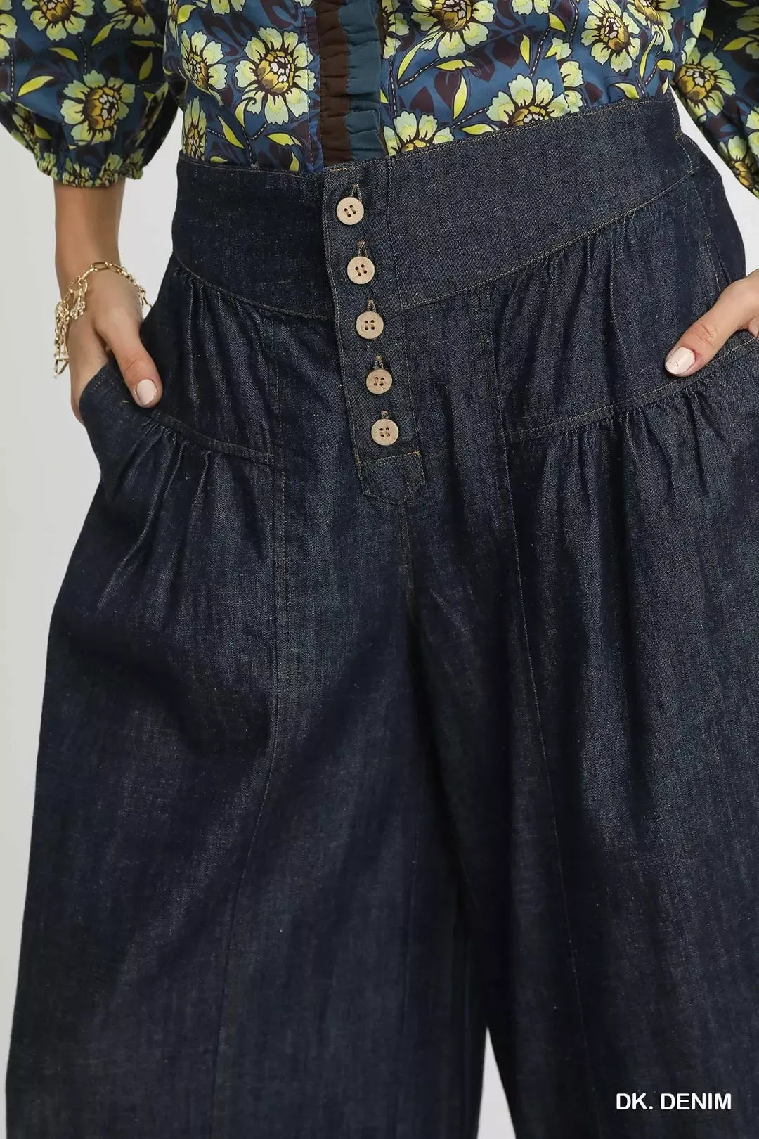 Umgee Stone Washed Wide-Leg Button-Front Culottes - Glamourous Grace