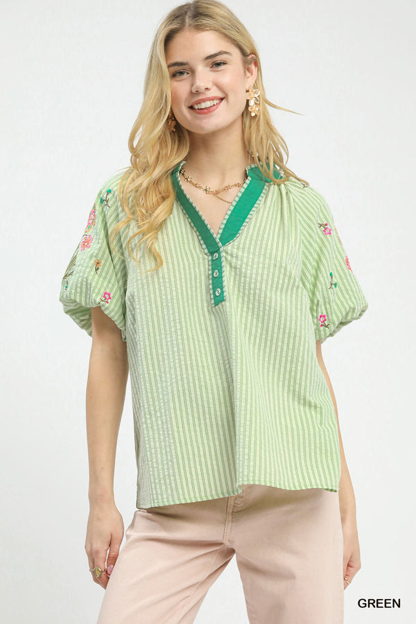 Umgee Embroidered Stripe Top - Glamourous Grace