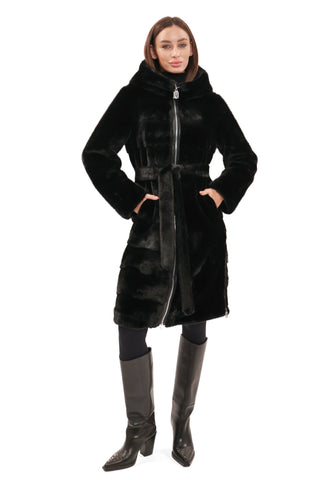 Faux Mink Effect Fur Hooded Coat