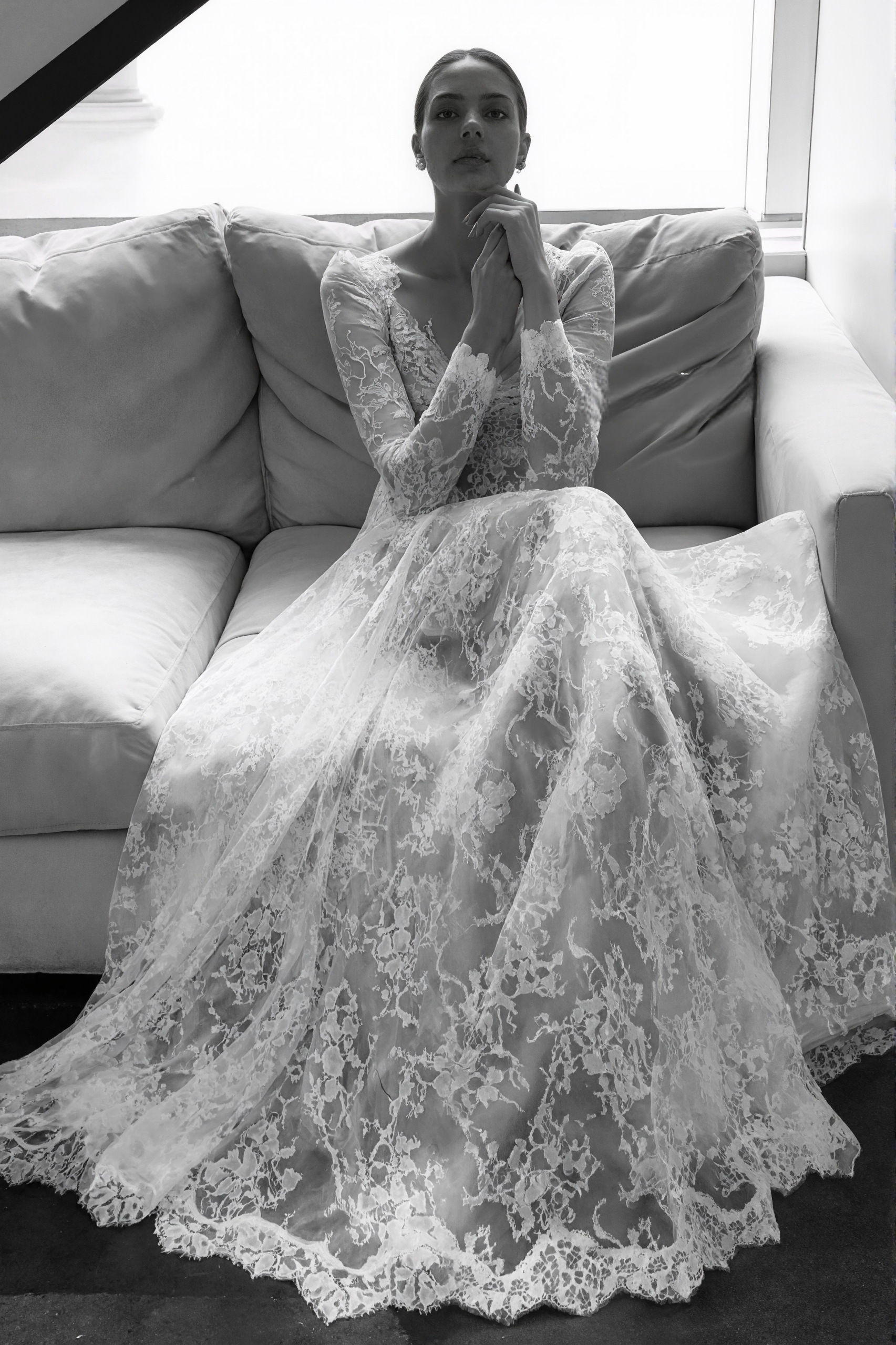 Luxury Long Sleeve Lace Sheer Robe Dress | Bridal Getting Ready & Boudoir Gown - Glamourous Grace