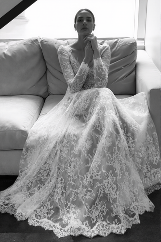 Luxury Long Sleeve Lace Sheer Robe Dress | Bridal Getting Ready & Boudoir Gown - Glamourous Grace