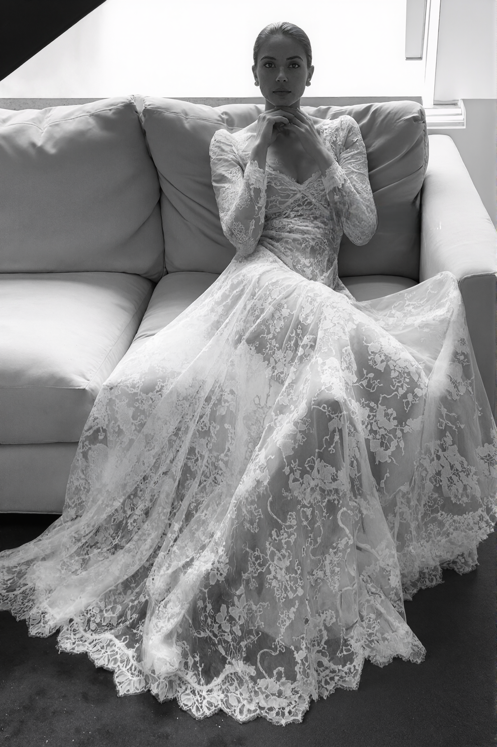 Luxury Long Sleeve Lace Sheer Robe Dress | Bridal Getting Ready & Boudoir Gown - Glamourous Grace