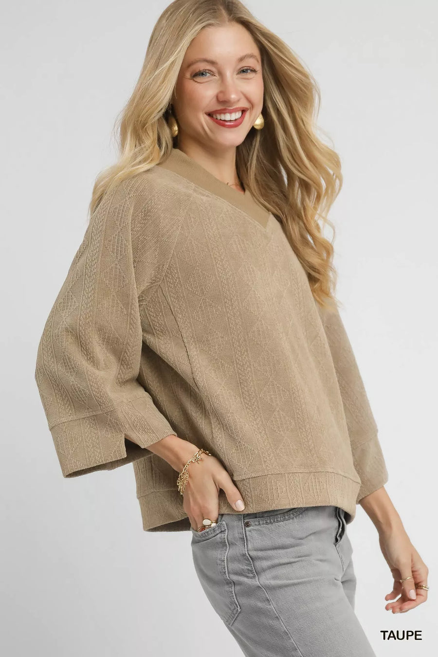 Umgee Textured Knit V-Neck Top - Glamourous Grace