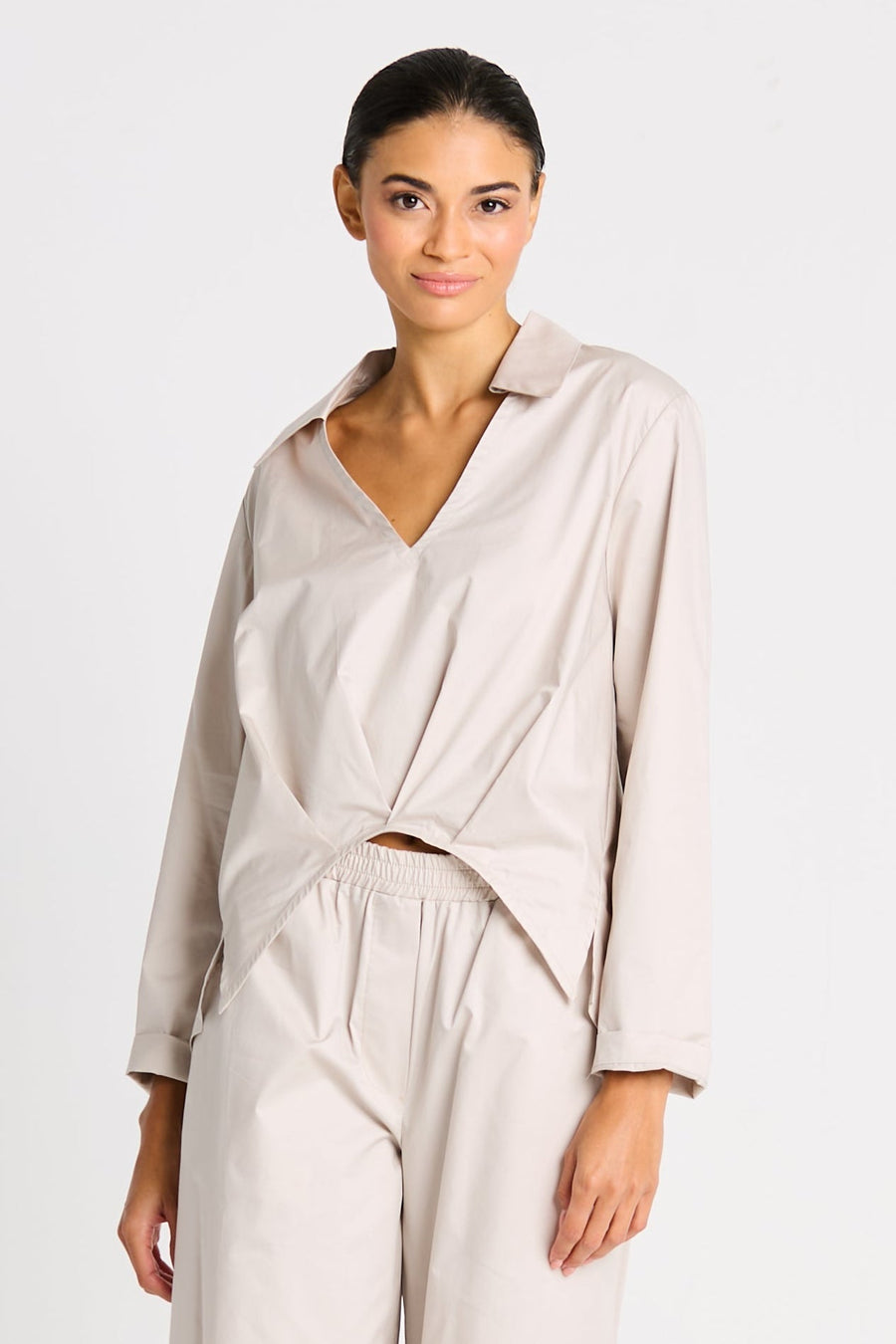 Cotton Half Moon Shirt - Putty - Glamourous Grace