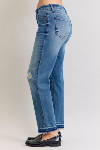 Judy Blue Full Size Mid Rise Bf Patch & Repair Destroy Release Hem Jeans Plus Size