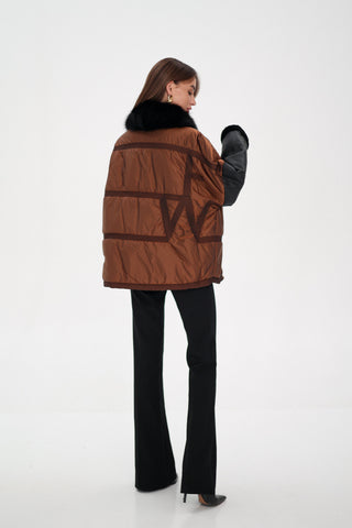 Sienna Genuine Lamb Leather Polar Fox Fur Trim Jacket in Umber