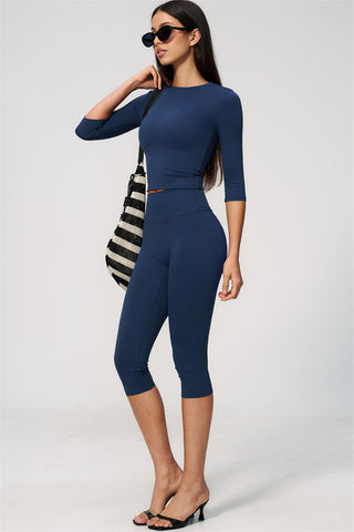 The Natalia Half-Sleeve Top Capri Leggings 2-Piece Set