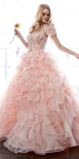 Juliet 1418 Cinderella Ball Gown Organza Ruffle Skirt Beaded Corset Bodice