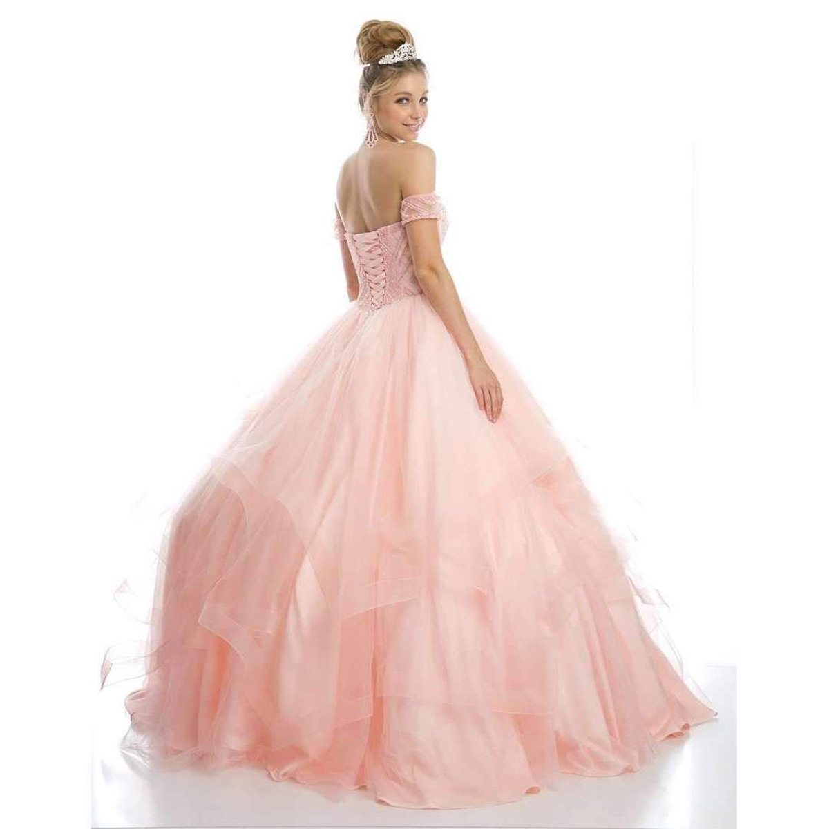 Juliet 1424 Quinceanera Ball Gown Tulle Skirt Arm Bands Beaded Bodice - Glamourous Grace