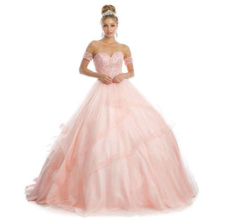 Juliet 1424 Quinceanera Ball Gown Tulle Skirt Arm Bands Beaded Bodice