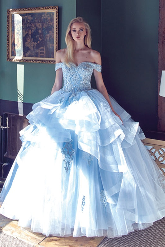Juliet 1432 Dress Quinceanera Ball Gown Metallic Embroidery Glitter Tulle - Glamourous Grace