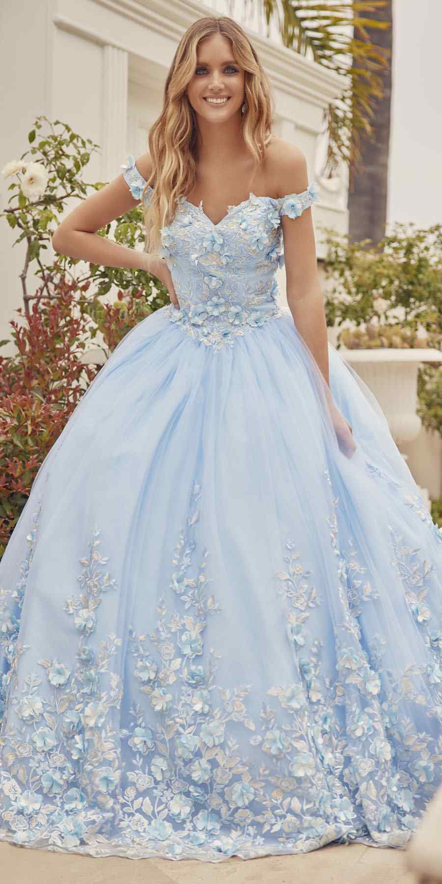 Juliet 1434 Dress Quinceanera Ball Gown 3D Floral Embroidered - Glamourous Grace