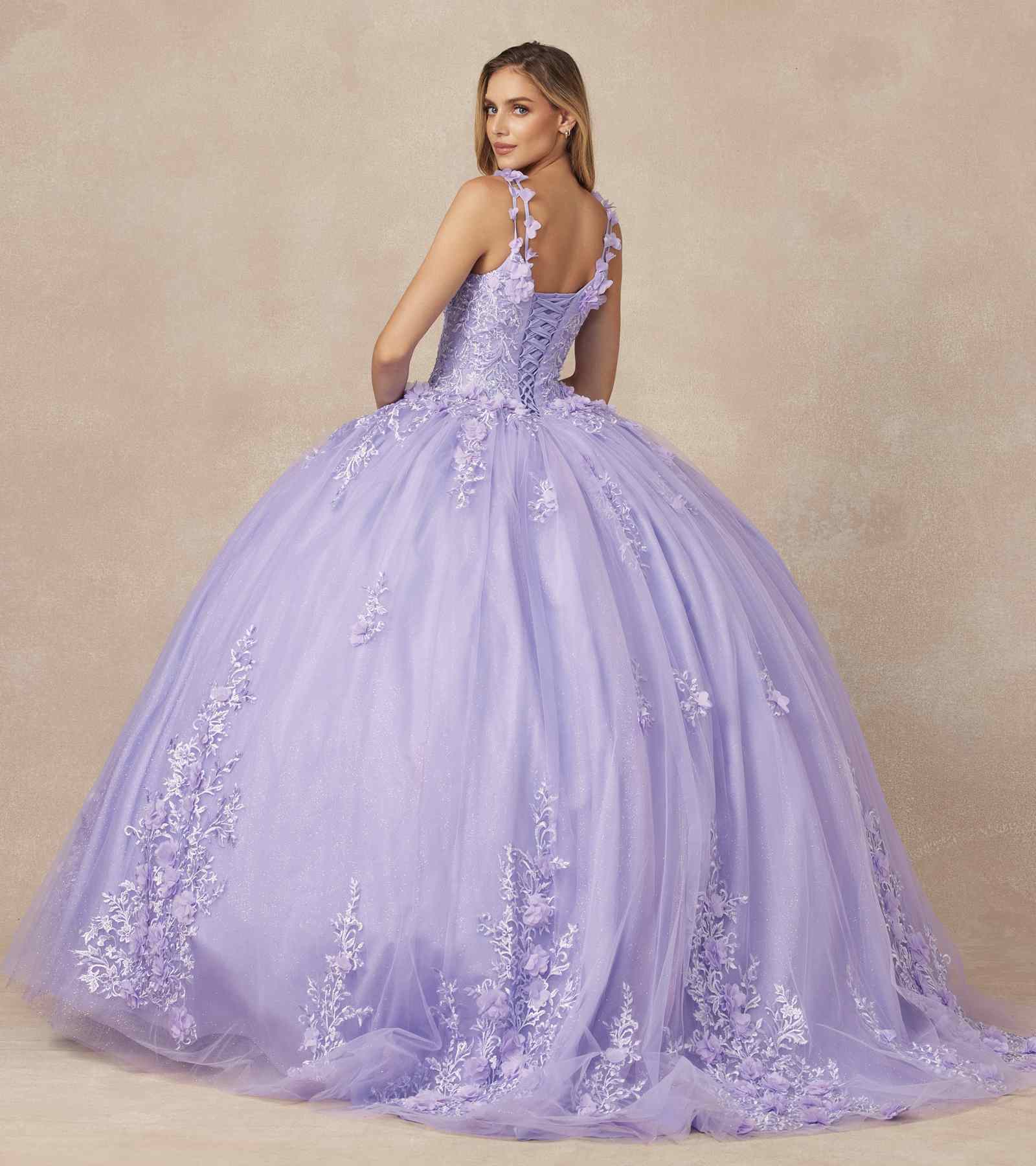 Juliet 1437 Floral Applique Quinceanera Ball Gown With 3D Flowers - Glamourous Grace