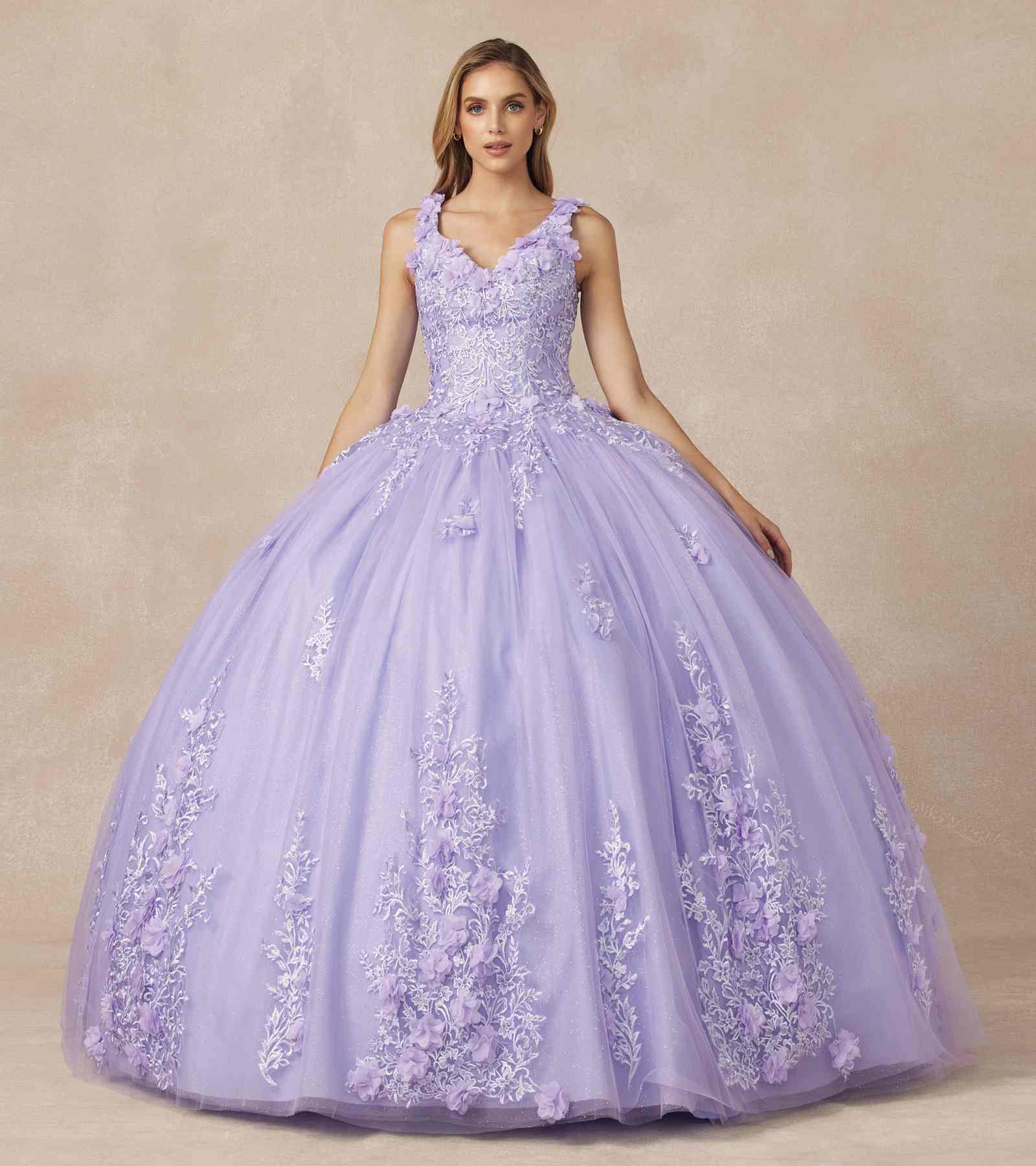 Juliet 1437 Floral Applique Quinceanera Ball Gown With 3D Flowers - Glamourous Grace