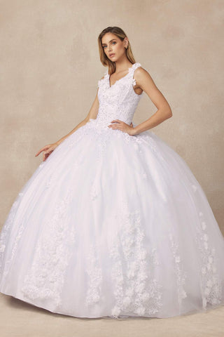Juliet 1437 Floral Applique Quinceanera Ball Gown With 3D Flowers
