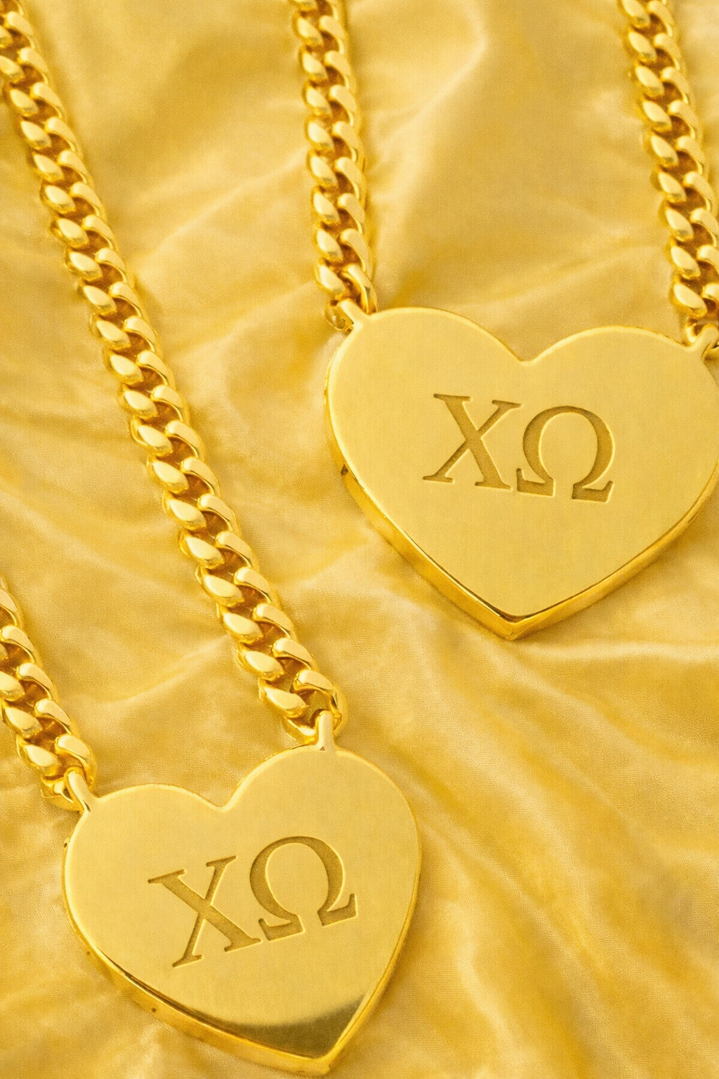 SC - Chi Omega Engraved Gold Heart Necklace - Glamourous Grace