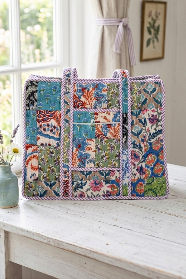 SC - ETA 7/30-8/13 Sadie Floral Patchwork Print Tote Bag - Glamourous Grace