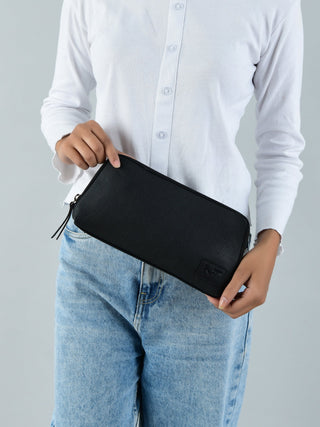 Classic Black Leather Clutch - Glamourous Grace