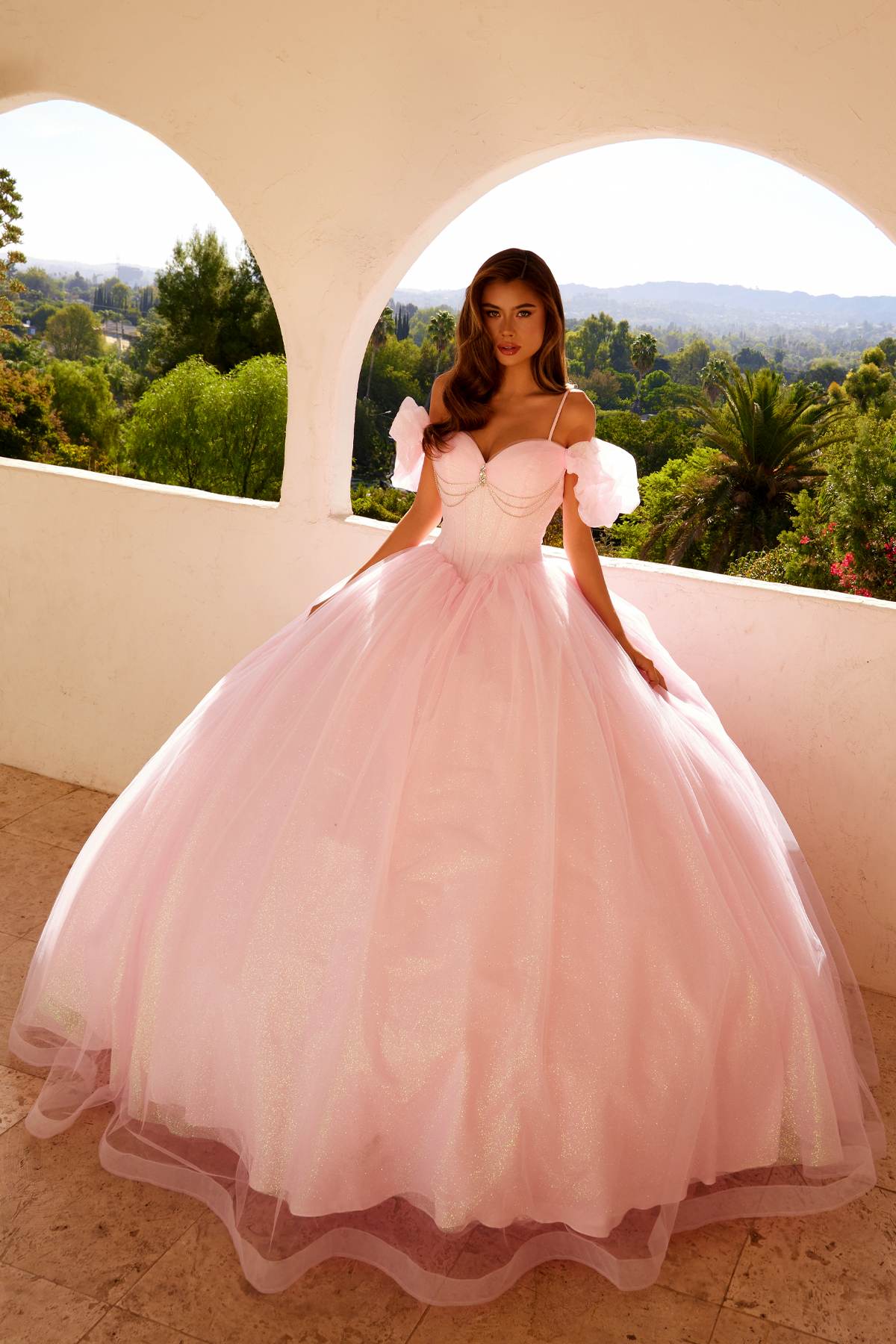 Juliet JT1487H Cold Shoulder quinceanera Ball Gown - Glamourous Grace