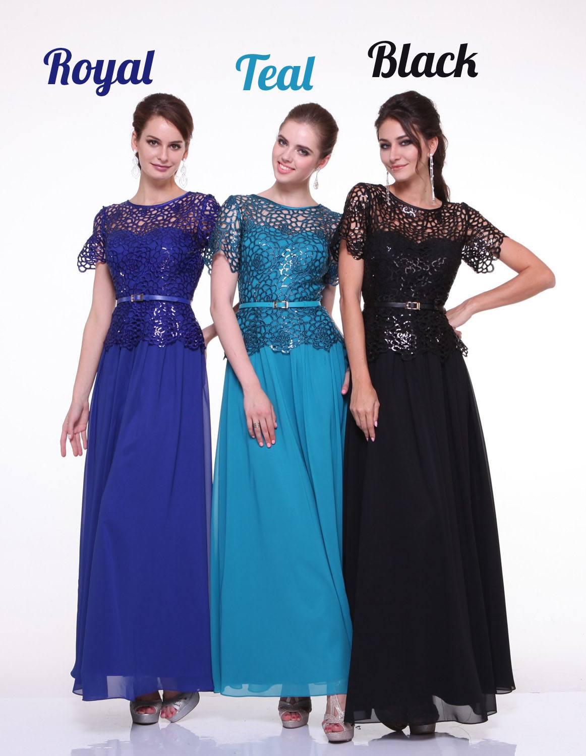 CLEARANCE - Cinderella Divine 1489 A-Line Lace Bodice Gown Short Sleeve (Size 2XL) - Glamourous Grace