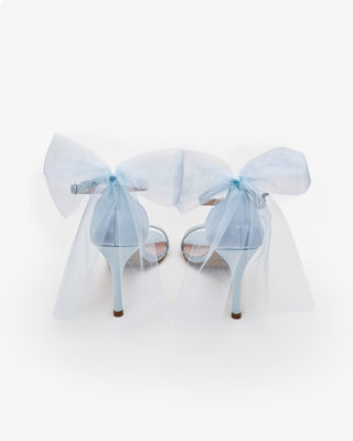 Satin High Heel Wedding Sandals with Tulle Back Bow