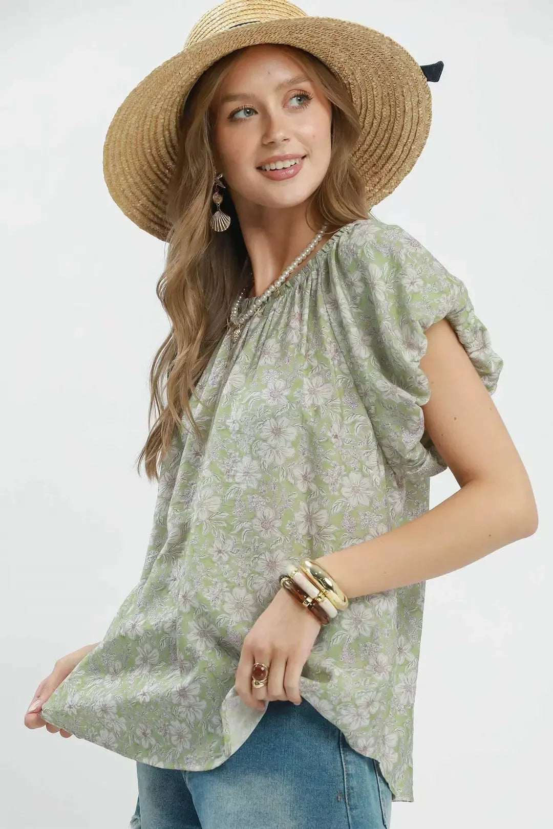 Umgee Floral Puff Sleeve Blouse - Glamourous Grace