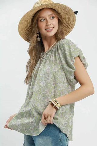 Umgee Floral Puff Sleeve Blouse - Glamourous Grace