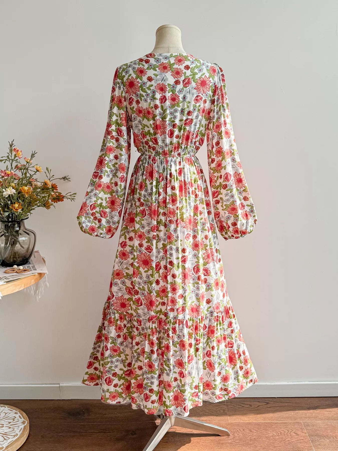 Floral Print V-Neck Bohemian Midi Dress - Glamourous Grace