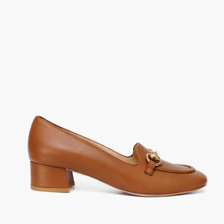 The Delhi Brown Leather Block Heel Pump Women Shoe - Glamourous Grace