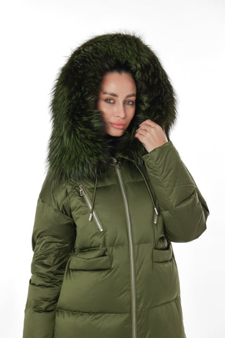 Genuine Silver Fox Fur Down Fill Coat