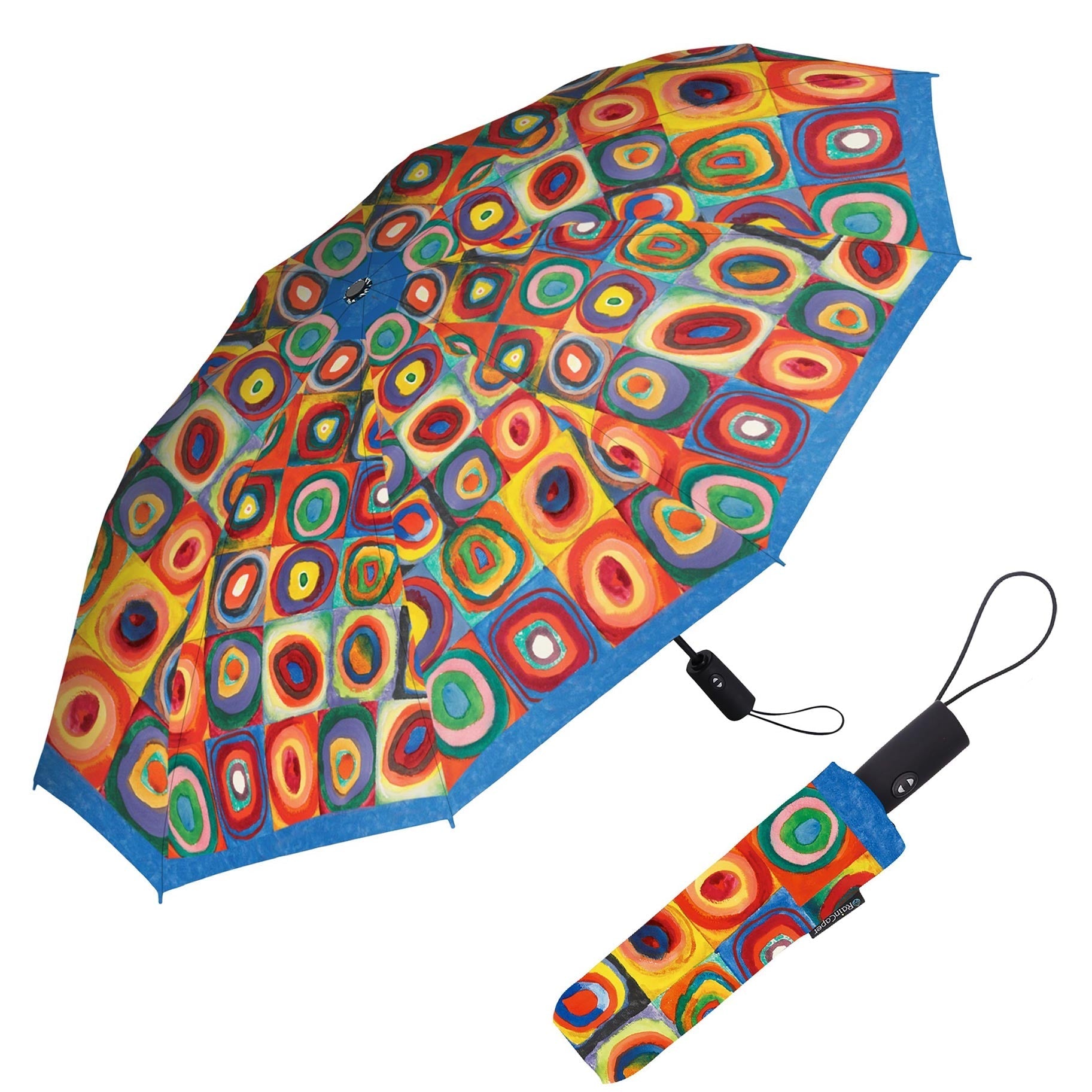 Kandinsky Squares with Concentric Circles Travel Umbrella – Compact, One-Touch Open & Close