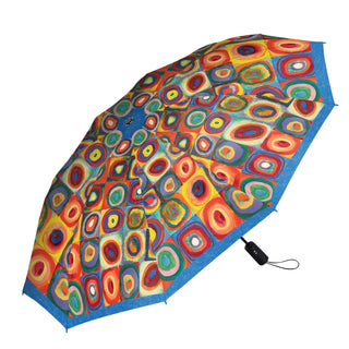 Kandinsky Squares with Concentric Circles Travel Umbrella – Compact, One-Touch Open & Close