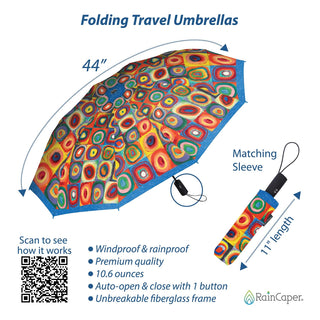 Kandinsky Squares with Concentric Circles Travel Umbrella – Compact, One-Touch Open & Close