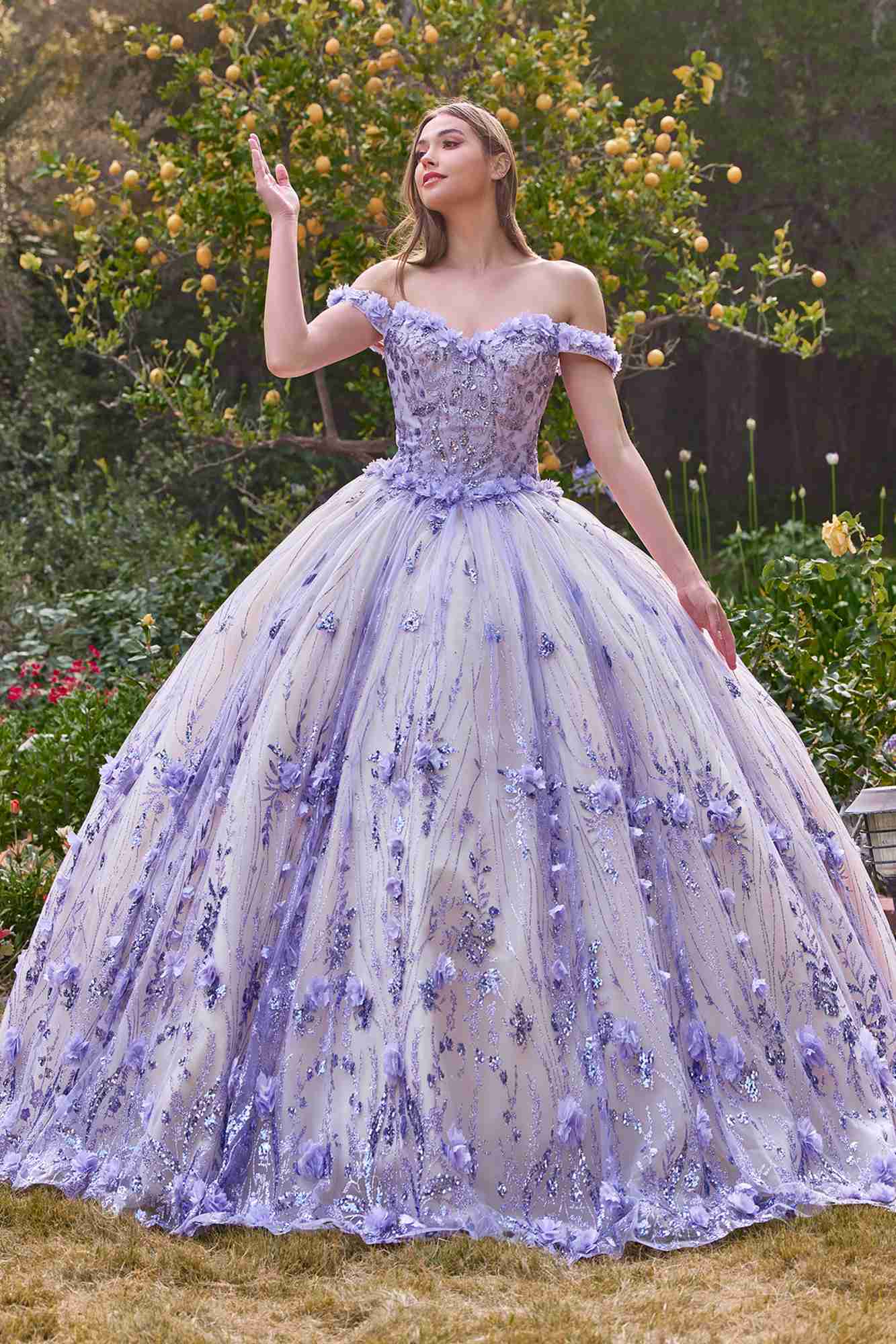 Ladivine 15704 Off the Shoulder Quinceanera Floral Ball Gown - Glamourous Grace