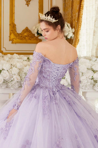 Ladivine 15706 Floor Length Off Shoulder Lace Long Sleeve Ball Gown