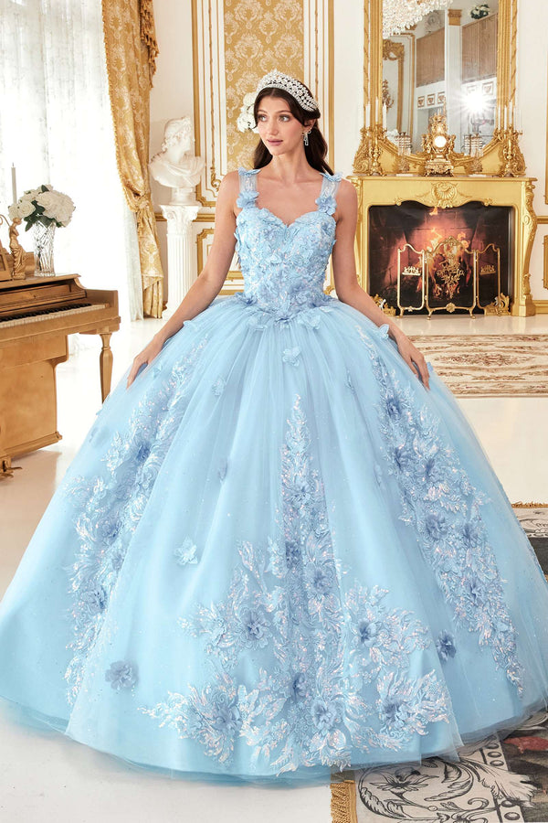 Ladivine 15713 Long Off the Shoulder A-Line Floral Applique Ball Gown - Glamourous Grace