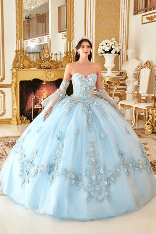 Ladivine 15714 Long Poofy Cinderella A-Line Ballgown Strapless with Gloves