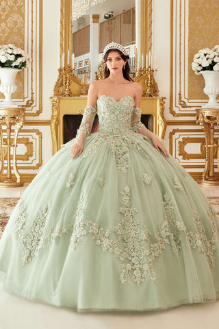 Ladivine 15714 Long Poofy Cinderella A-Line Ballgown Strapless with Gloves