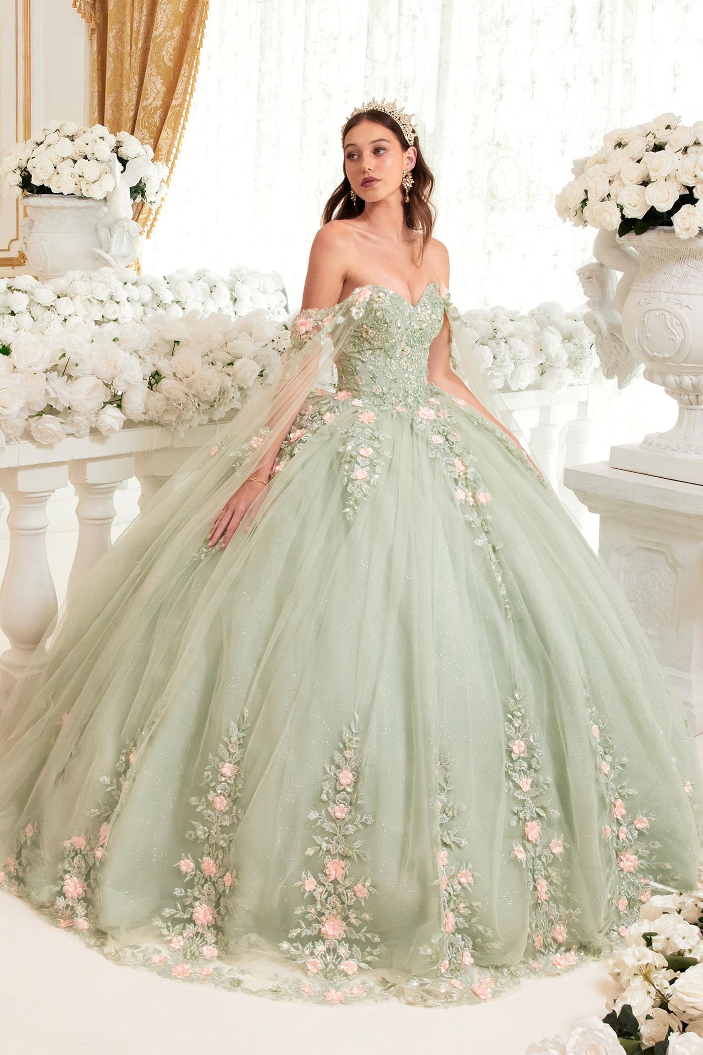 Ladivine 15716 Poofy Princess A-Line Ballgown Off Shoulder Cap Sleeve - Glamourous Grace
