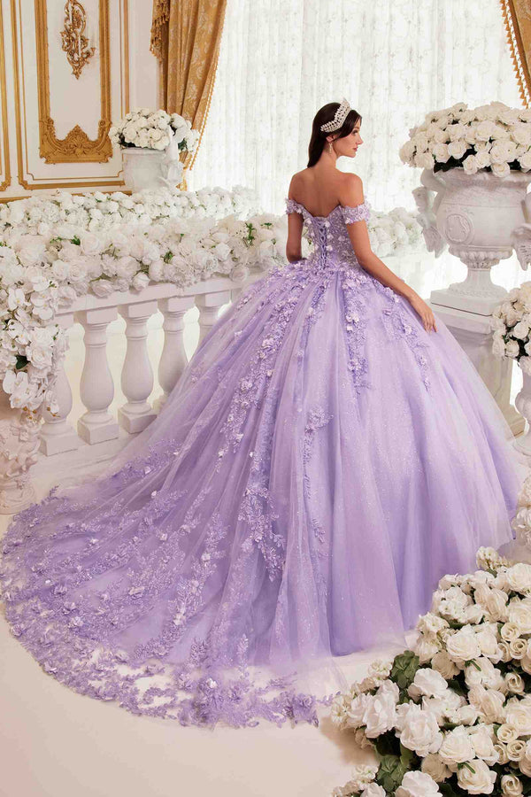 Ladivine 15717 Off the Shoulder 3D Floral Applique Quinceanera Gown - Glamourous Grace