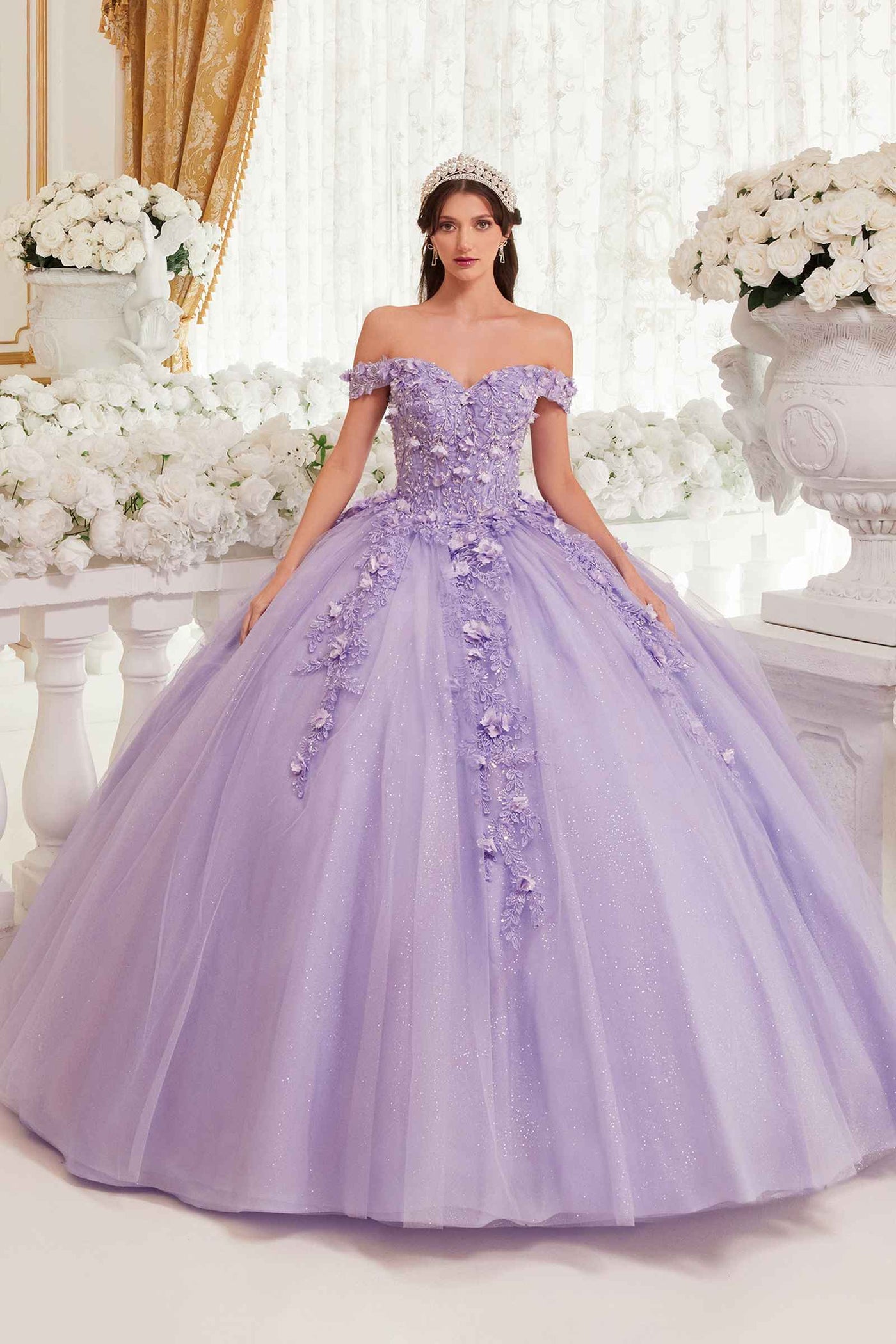 Ladivine 15717 Off the Shoulder 3D Floral Applique Quinceanera Gown - Glamourous Grace