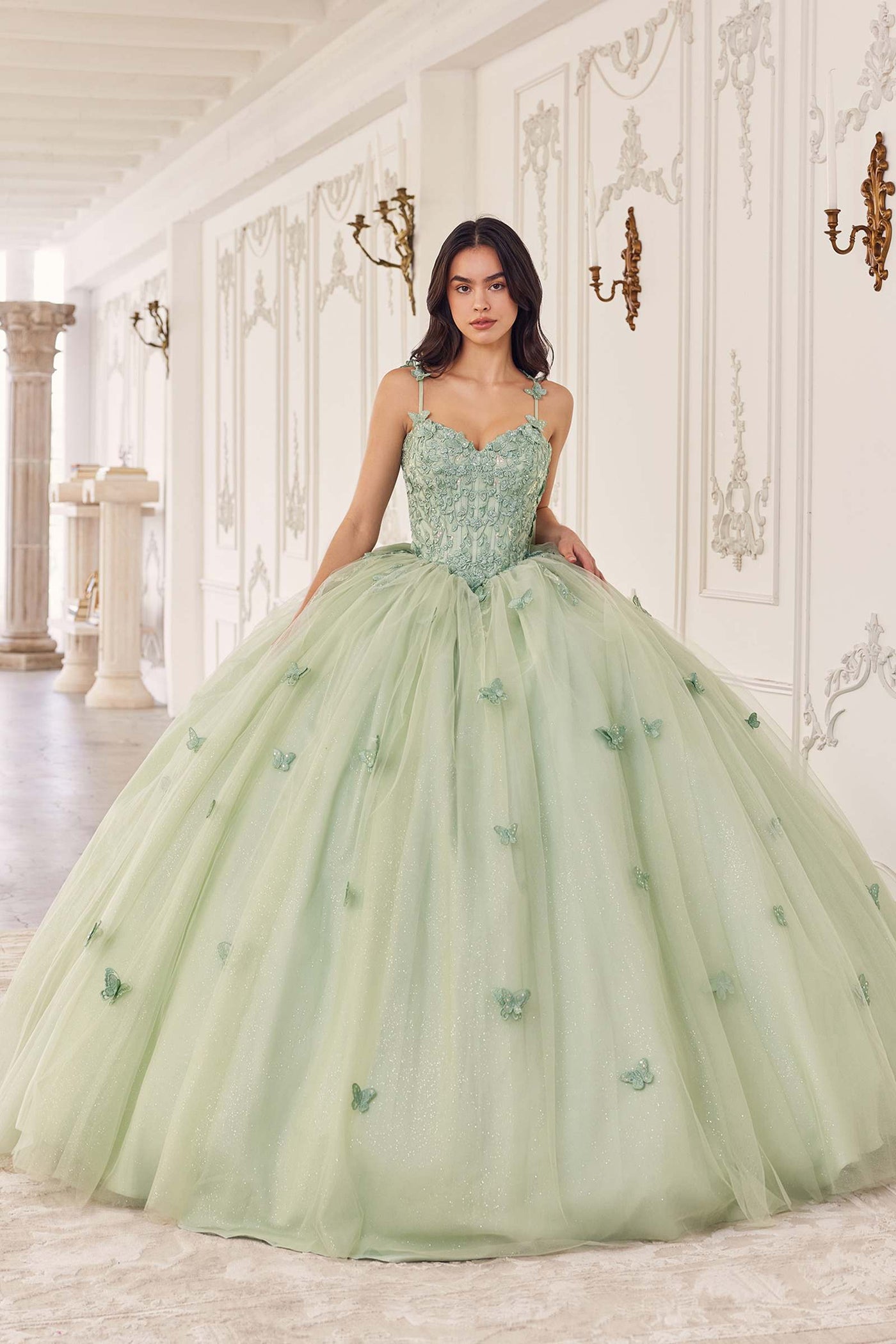 Ladivine 15718 Long Princess Layered Tulle 3D Applique Ball Gown - Glamourous Grace