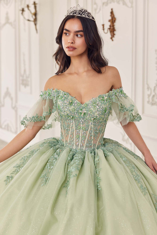 Ladivine 15725 Off Shoulder Half Sleeve Poofy Quinceanera Gown - Glamourous Grace