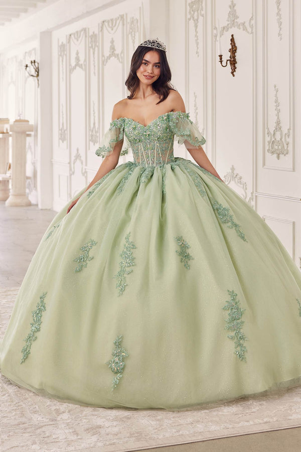 Ladivine 15725 Off Shoulder Half Sleeve Poofy Quinceanera Gown - Glamourous Grace
