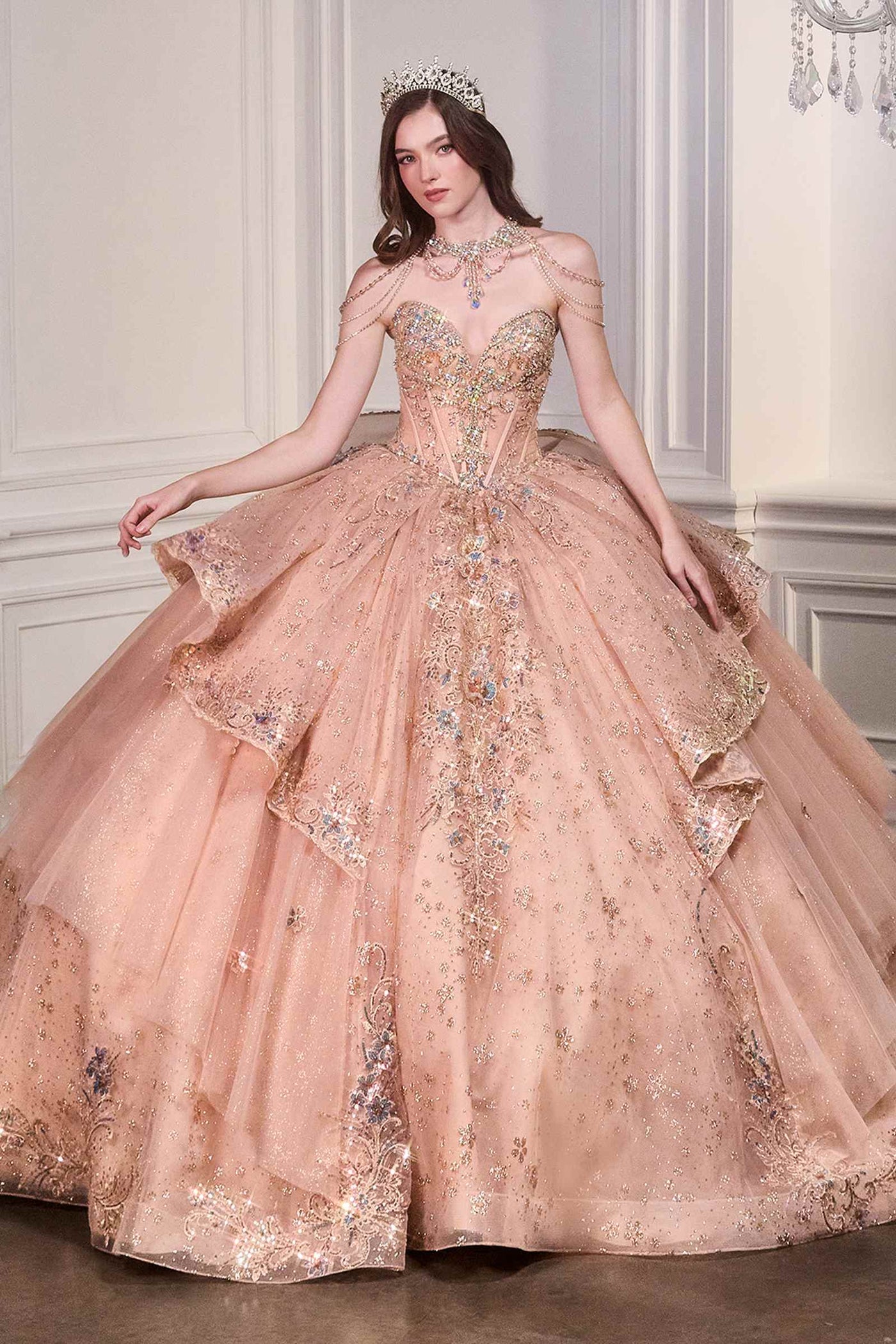 Ladivine 15727 Breathtaking Ball Gown Shimmering Tulle Layers - Glamourous Grace
