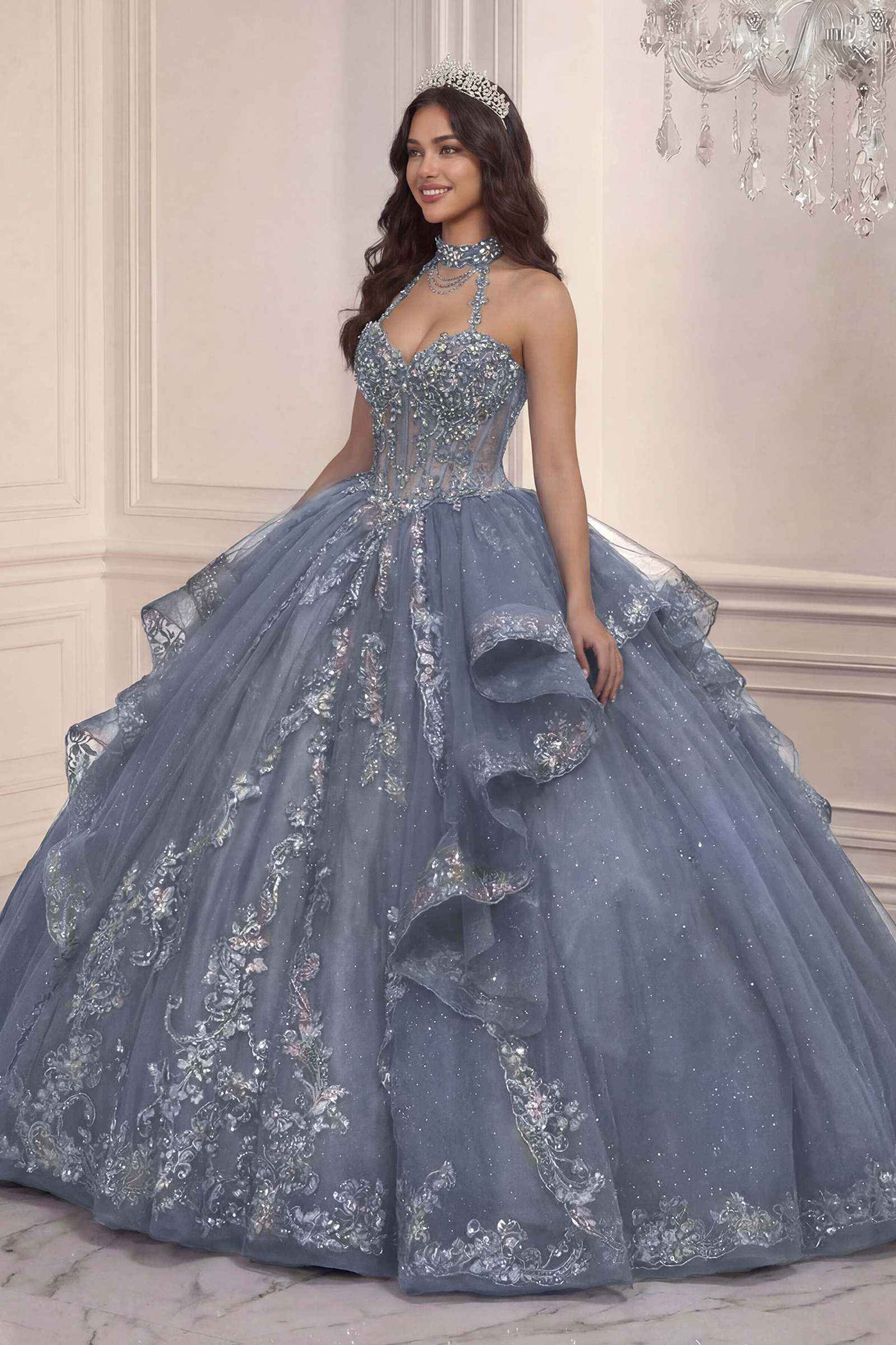 Ladivine 15741 Sweetheart Neckline Choker Strap Quinceanera Gown - Glamourous Grace