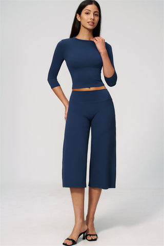 The Natalia Half-Sleeve Top Wide-Leg Crop 2-Piece Set